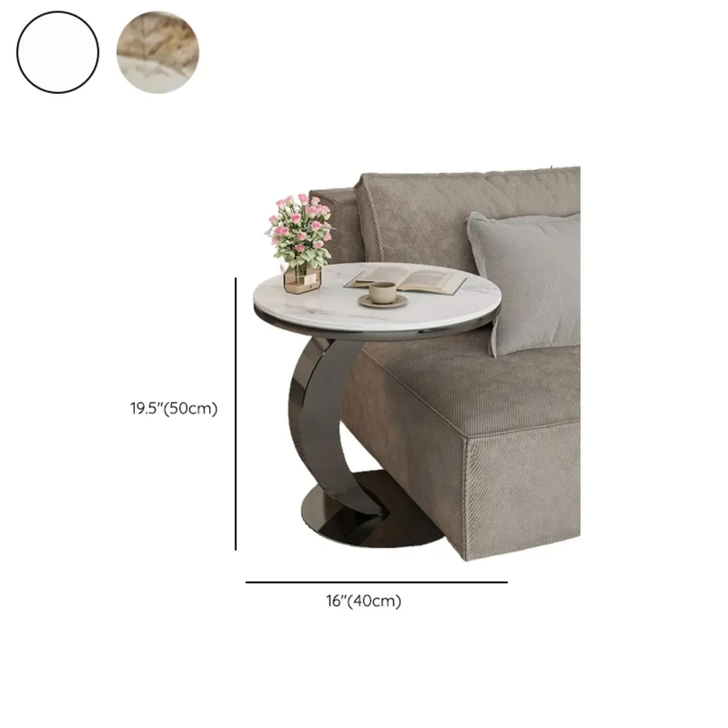 Modern C-Shaped Round Marble Side Table for Living Room