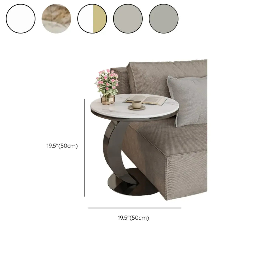 Modern C-Shaped Round Marble Side Table for Living Room