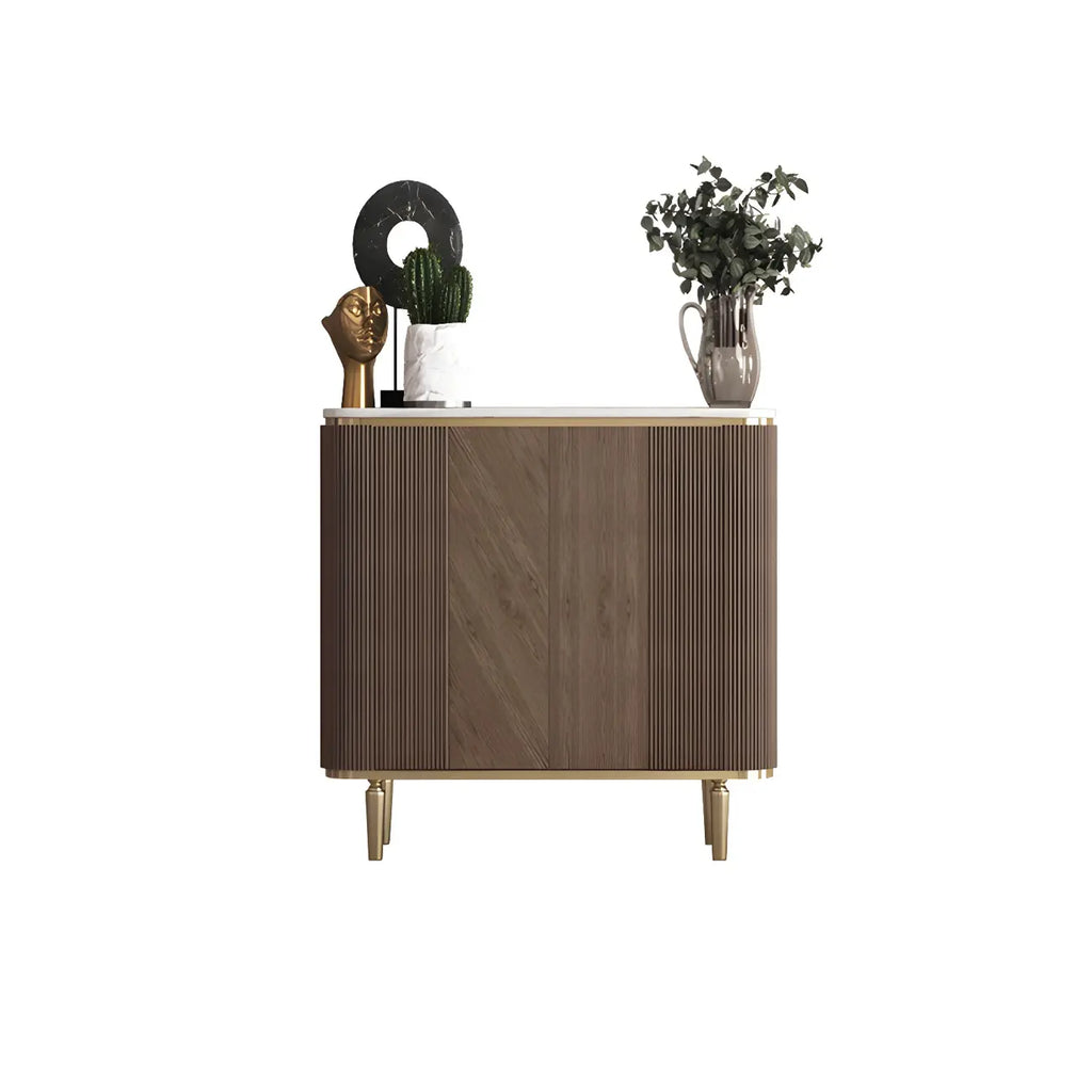 Glam Brown Wooden Sideboard with Marble Top