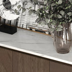 Glam Brown Wooden Sideboard with Marble Top