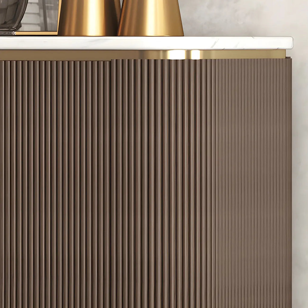 Glam Brown Wooden Sideboard with Marble Top