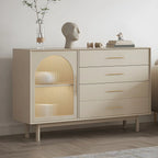 Elegant White Wooden Sideboard with Drawers & Glass Doors