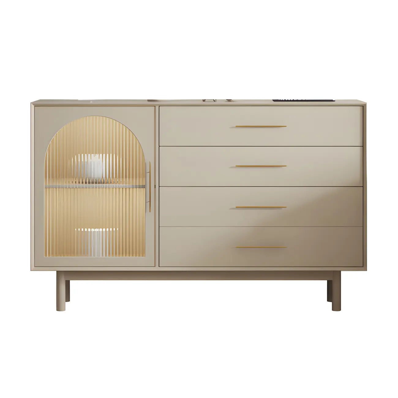 Elegant White Wooden Sideboard with Drawers & Glass Doors