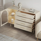 Elegant White Wooden Sideboard with Drawers & Glass Doors