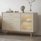 Elegant White Wooden Sideboard with Drawers & Glass Doors