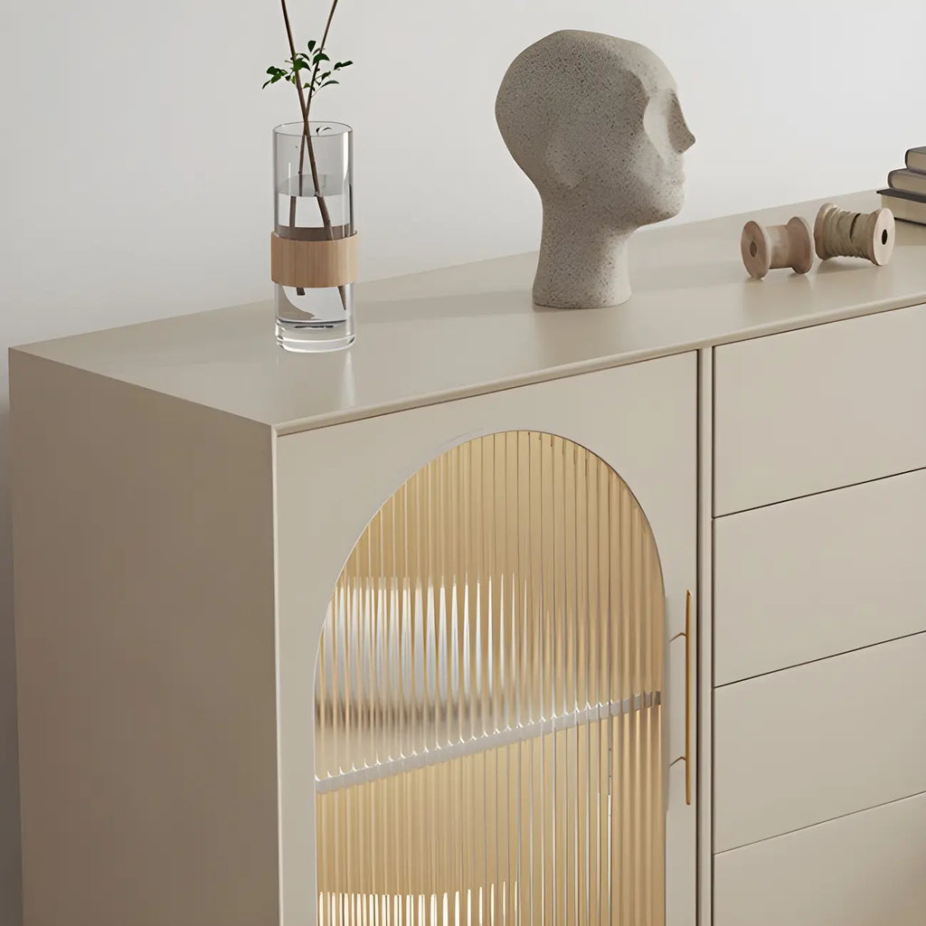 Elegant White Wooden Sideboard with Drawers & Glass Doors