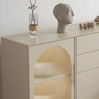 Elegant White Wooden Sideboard with Drawers & Glass Doors