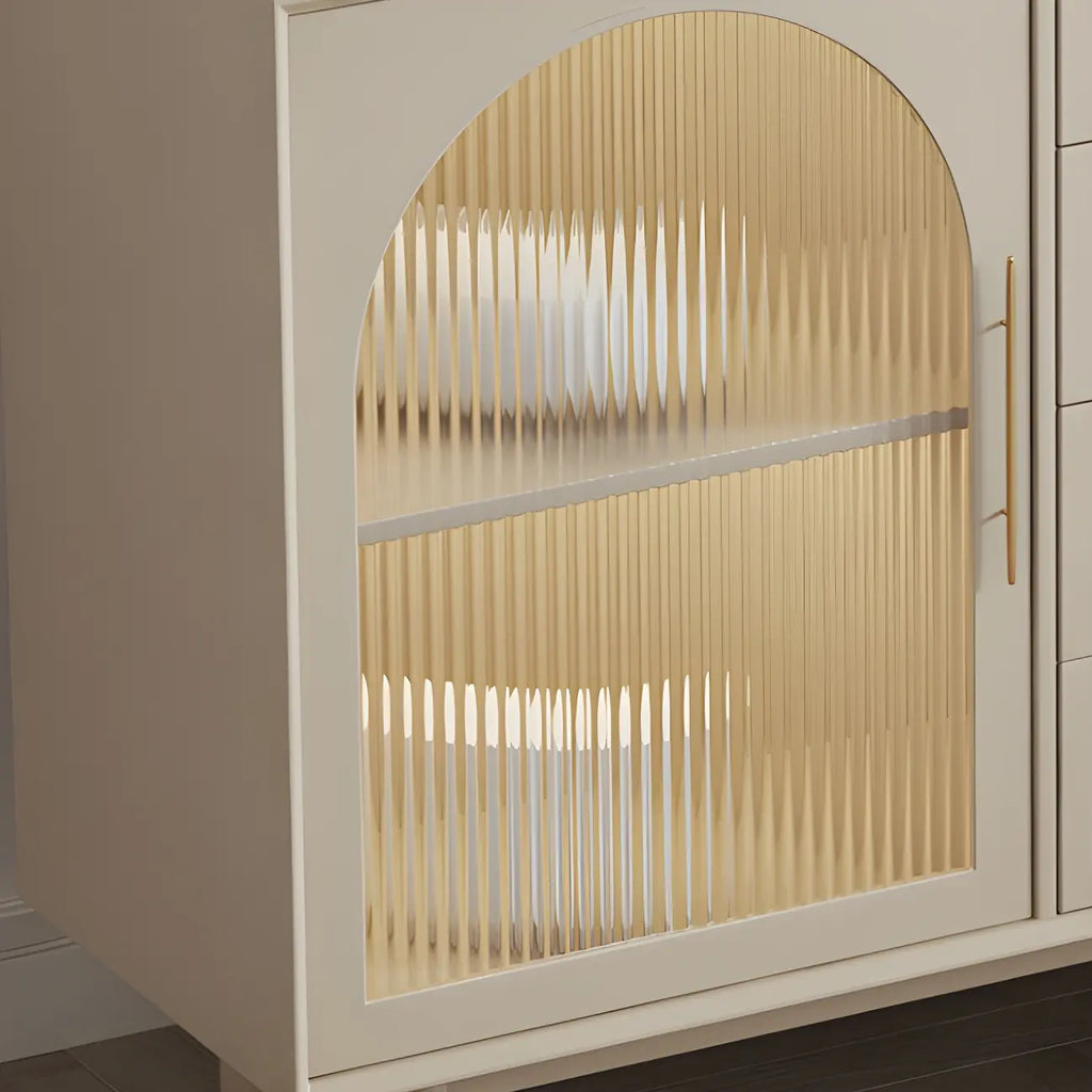 Elegant White Wooden Sideboard with Drawers & Glass Doors