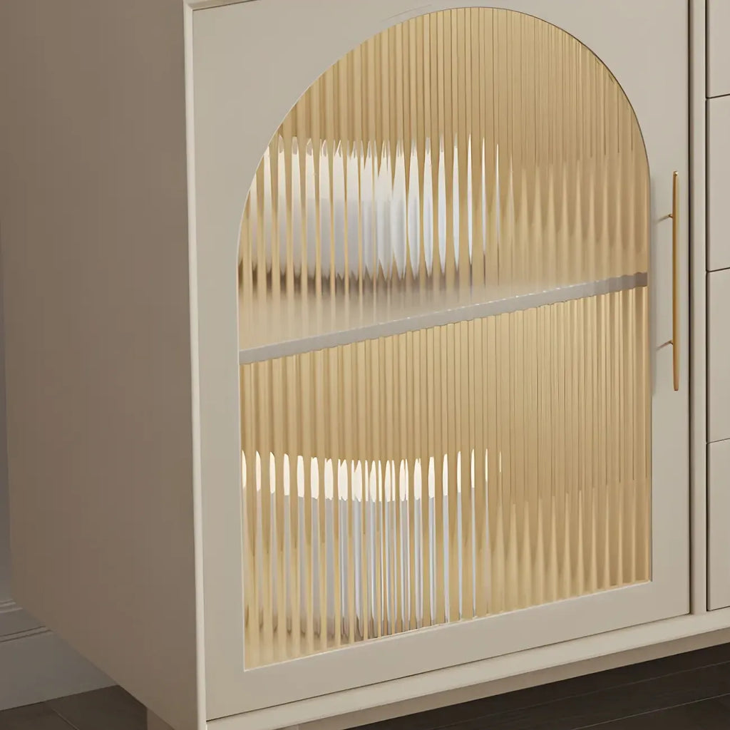 Elegant White Wooden Sideboard with Drawers & Glass Doors