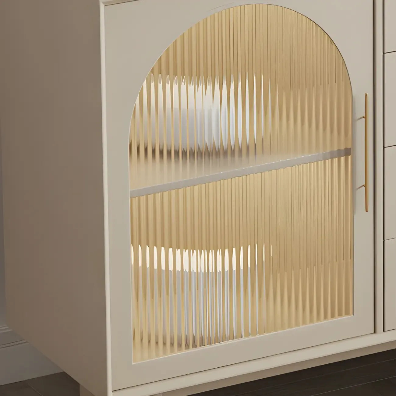 Elegant White Wooden Sideboard with Drawers & Glass Doors