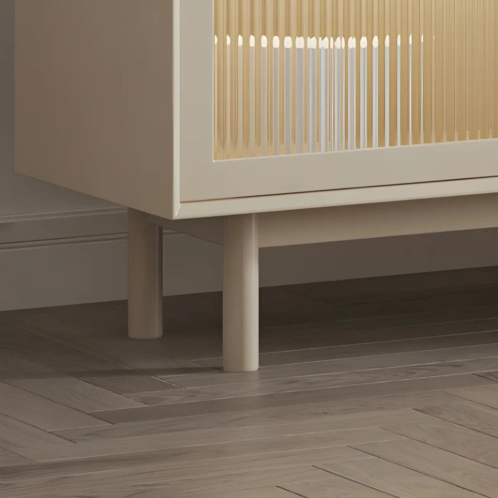 Elegant White Wooden Sideboard with Drawers & Glass Doors