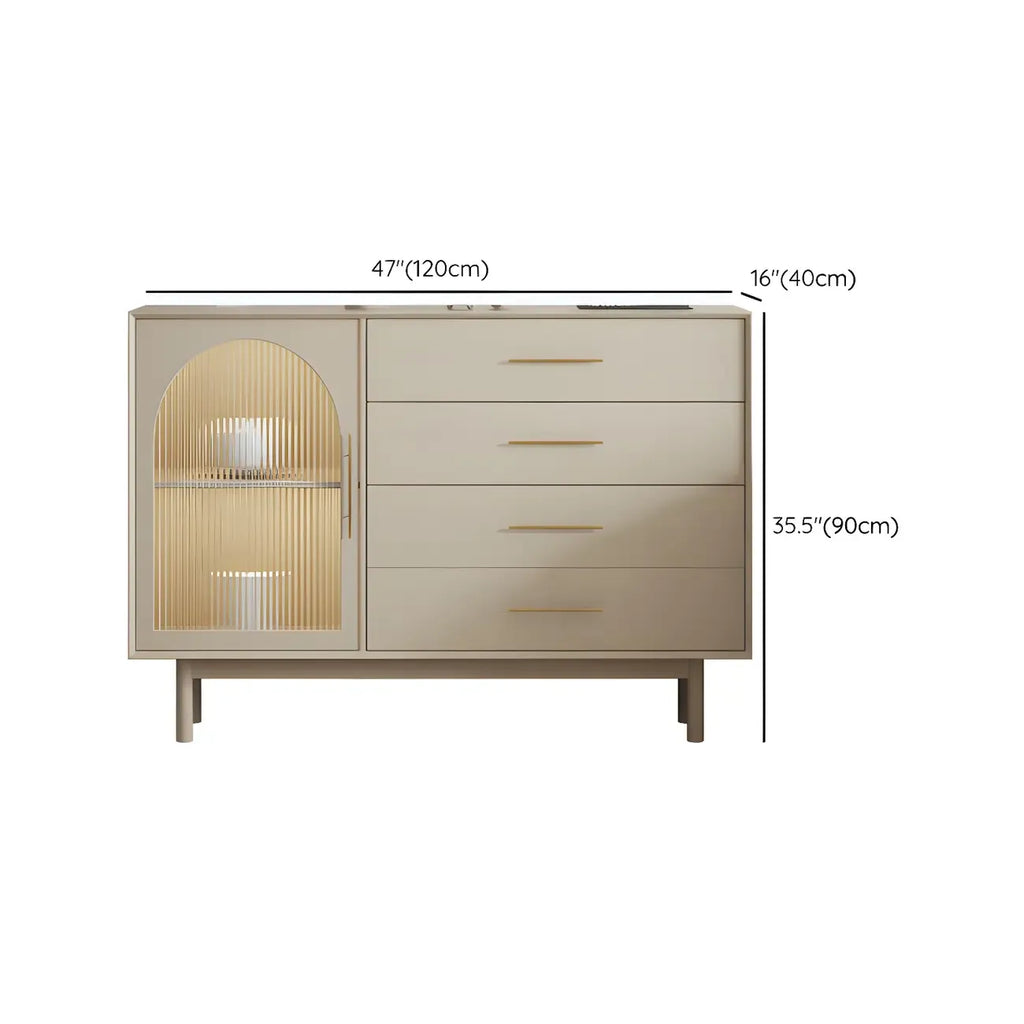 Elegant White Wooden Sideboard with Drawers & Glass Doors