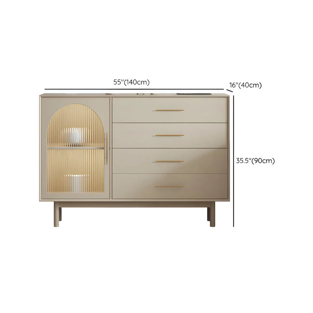 Elegant White Wooden Sideboard with Drawers & Glass Doors