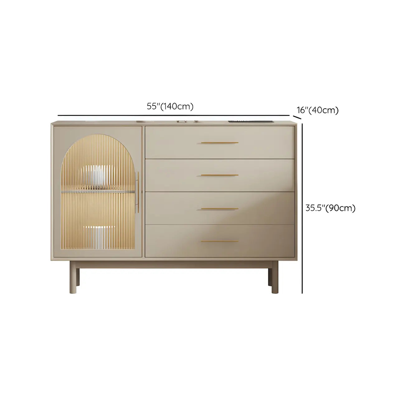 Elegant White Wooden Sideboard with Drawers & Glass Doors