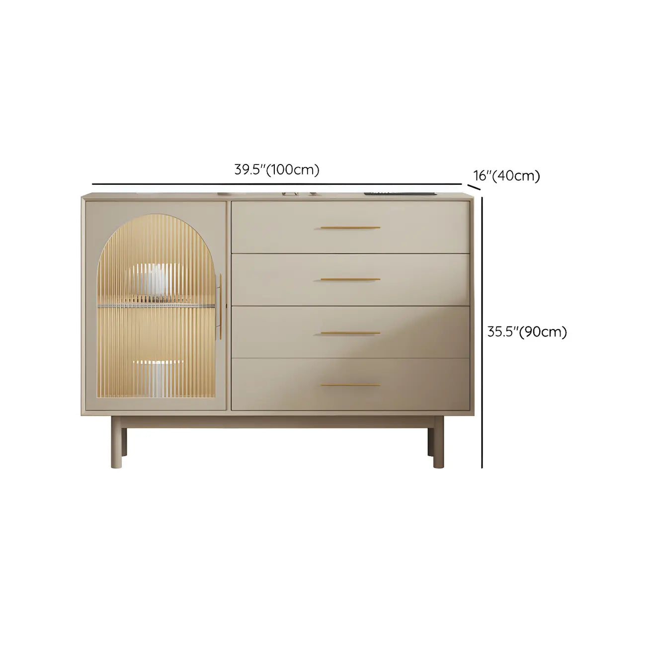 Elegant White Wooden Sideboard with Drawers & Glass Doors