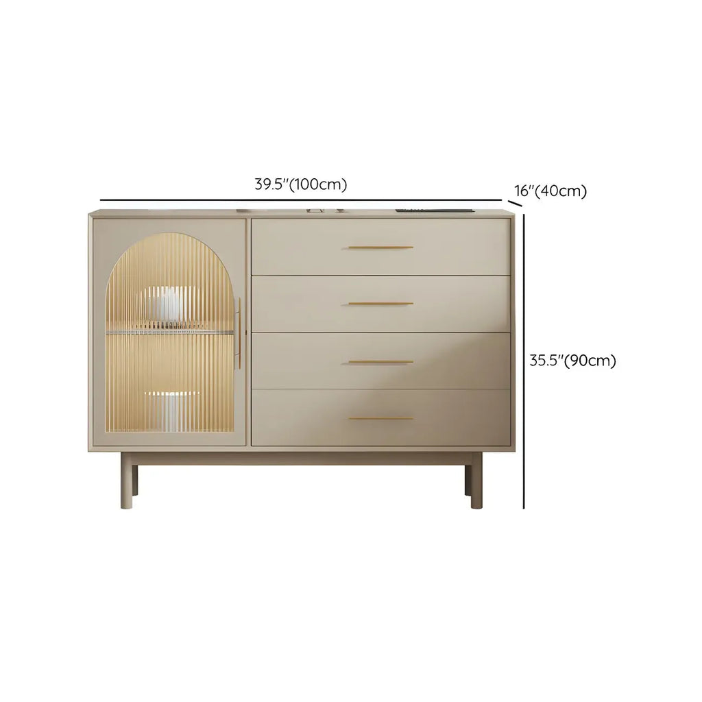 Elegant White Wooden Sideboard with Drawers & Glass Doors