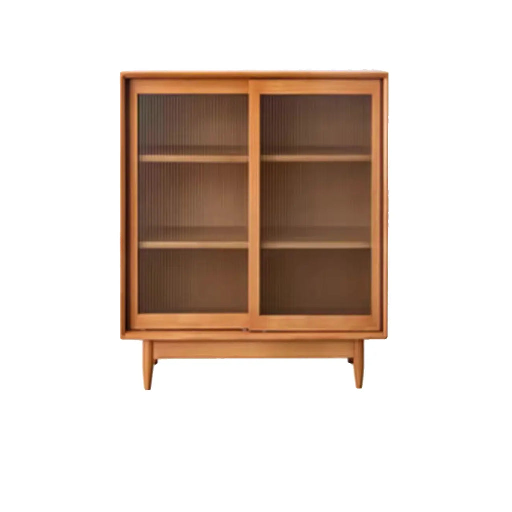Modern Walnut Sideboard with Glass Doors and Storage
