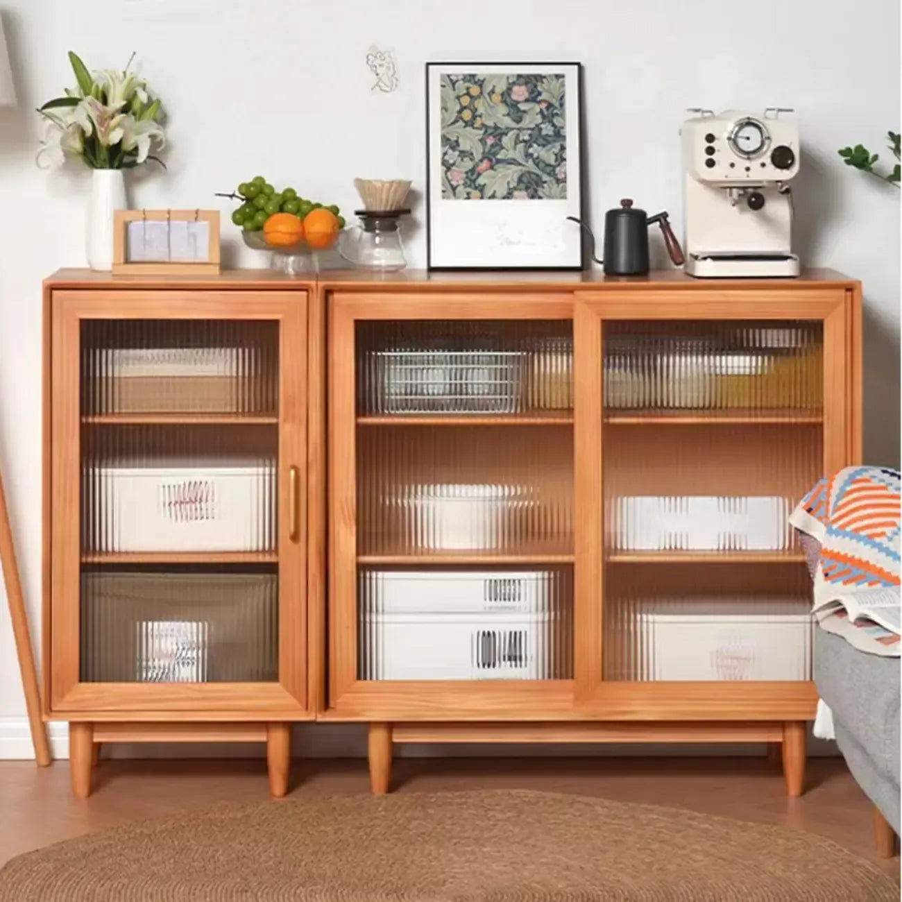 Modern Walnut Sideboard with Glass Doors and Storage