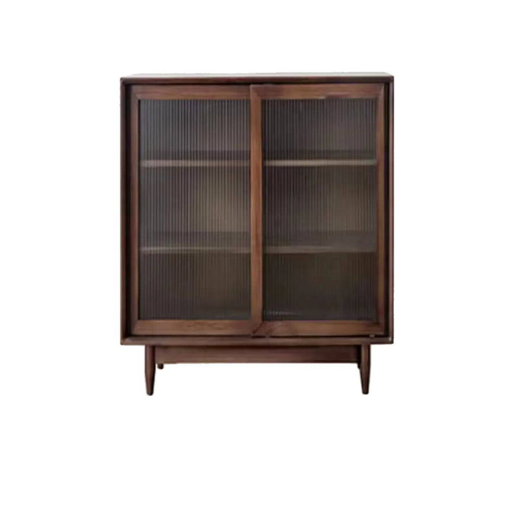 Modern Walnut Sideboard with Glass Doors and Storage
