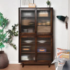 Modern Walnut Sideboard with Glass Doors and Storage