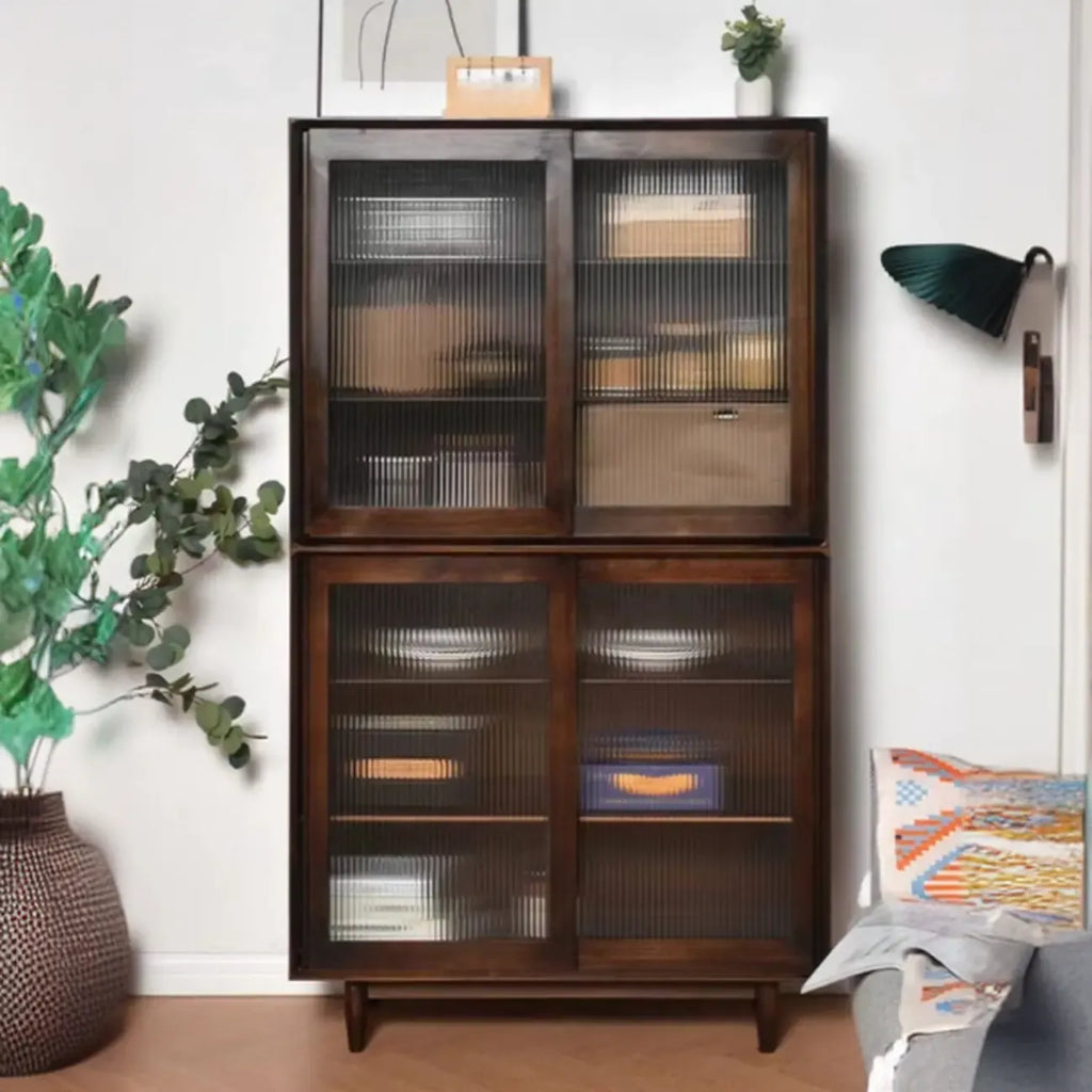 Modern Walnut Sideboard with Glass Doors and Storage