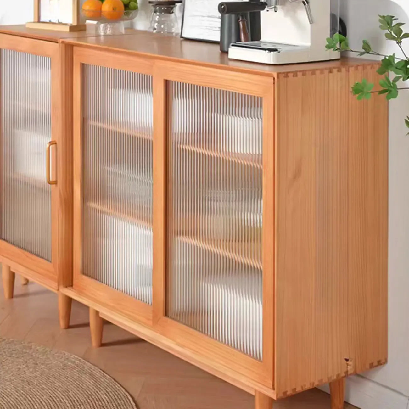 Modern Walnut Sideboard with Glass Doors and Storage
