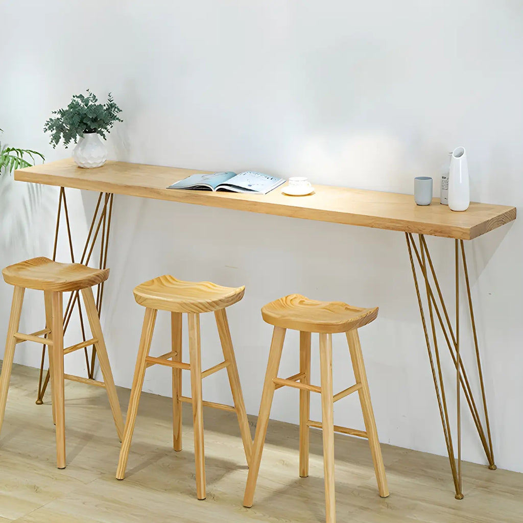 Elegant Long Bar Table with Wooden Stools
