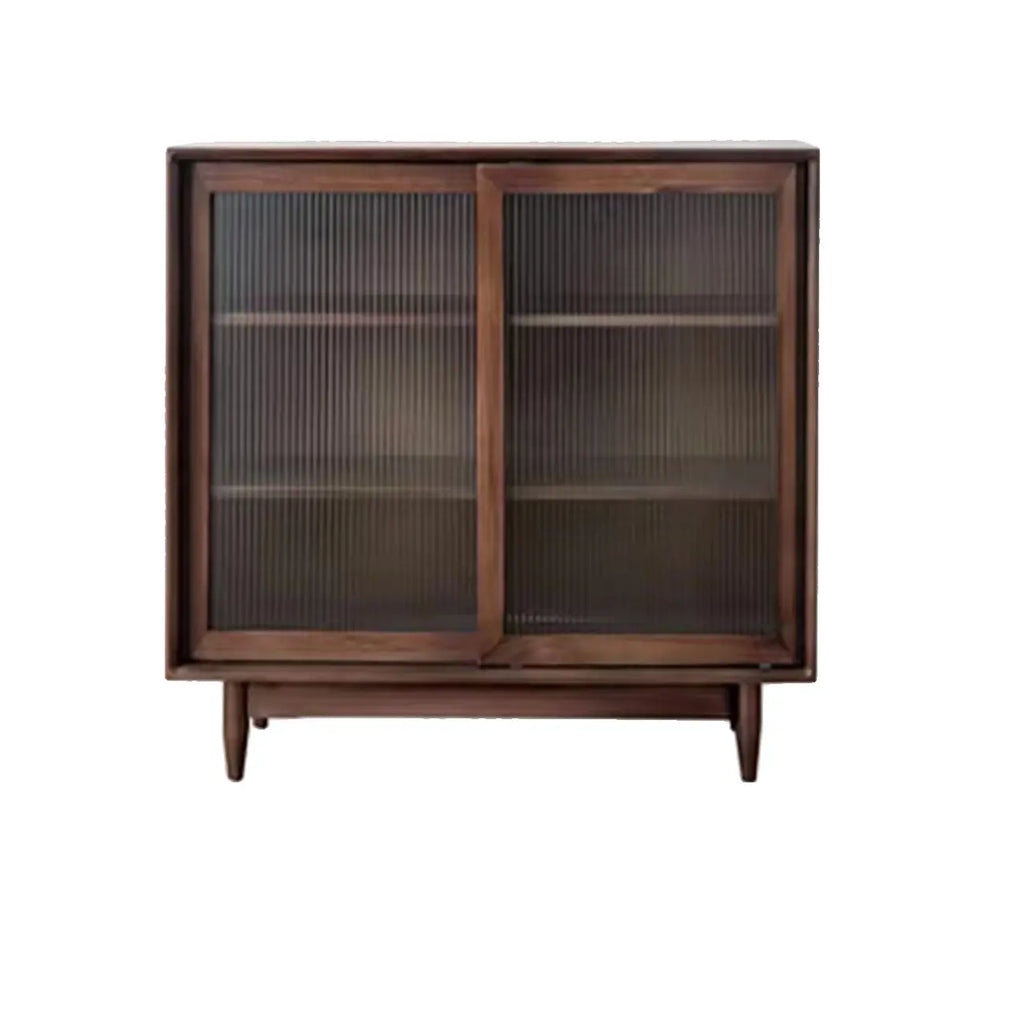 Modern Walnut Sideboard with Glass Doors and Storage