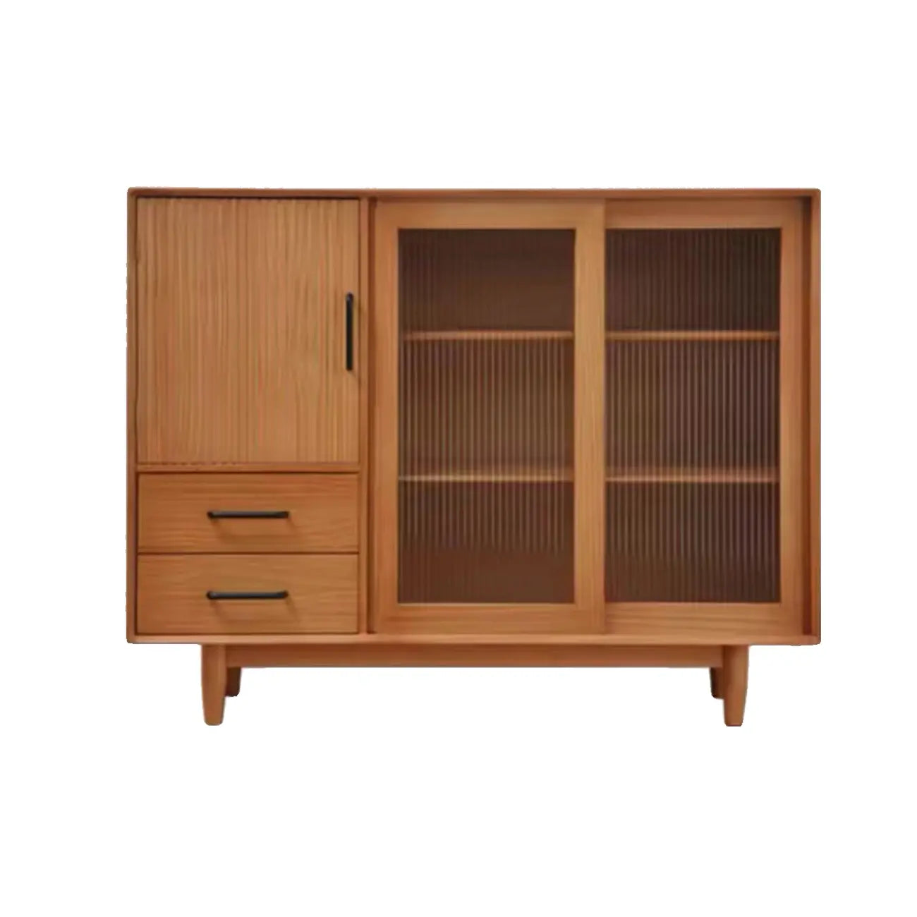 Modern Walnut Sideboard with Glass Doors and Storage