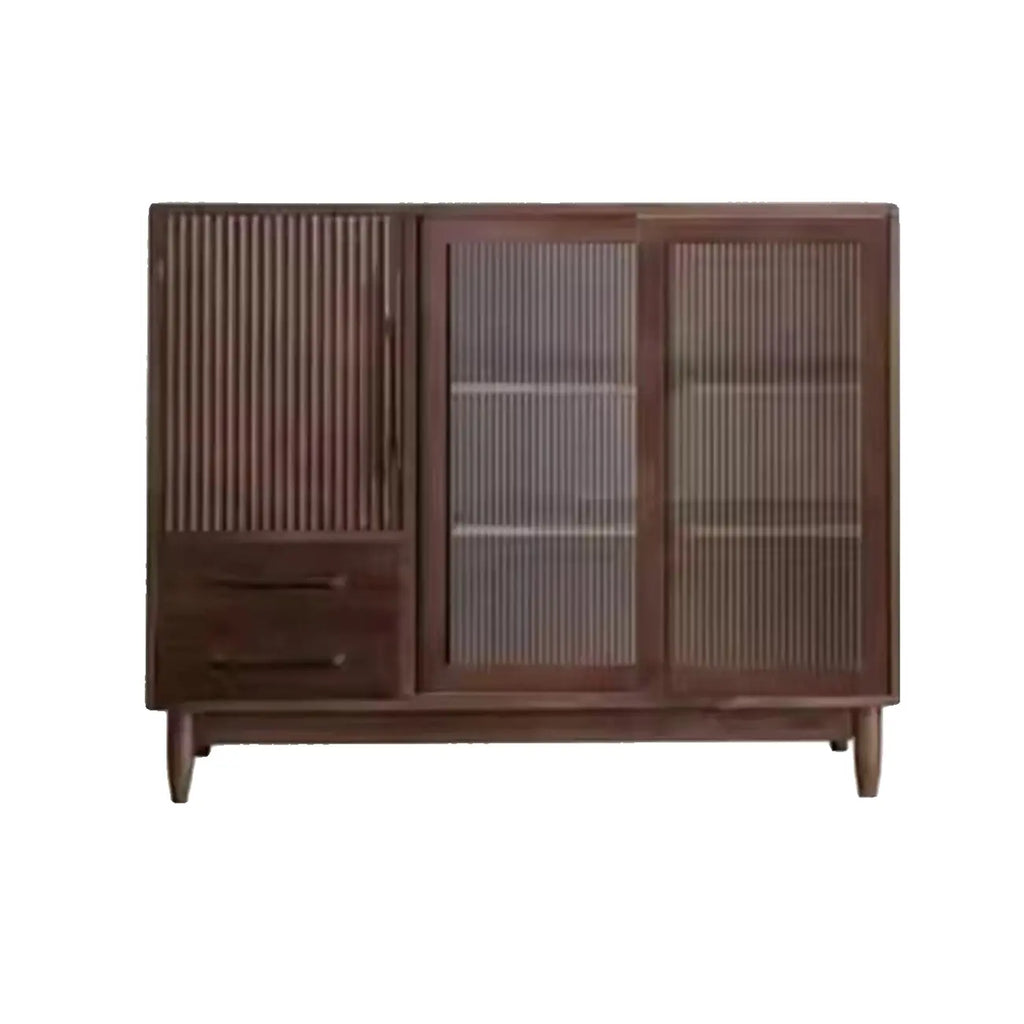 Modern Walnut Sideboard with Glass Doors and Storage