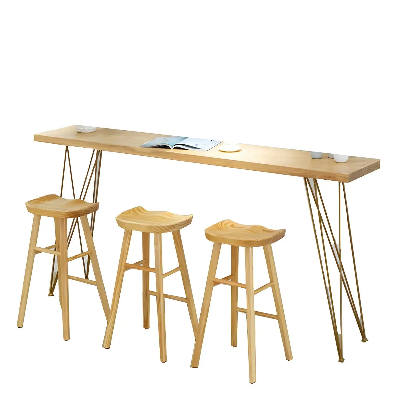 Elegant Long Bar Table with Wooden Stools