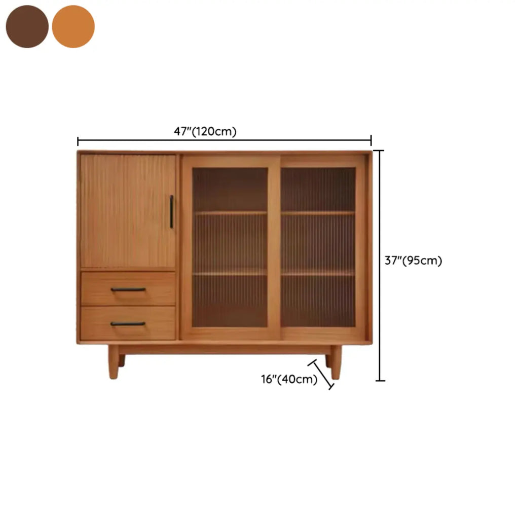 Modern Walnut Sideboard with Glass Doors and Storage