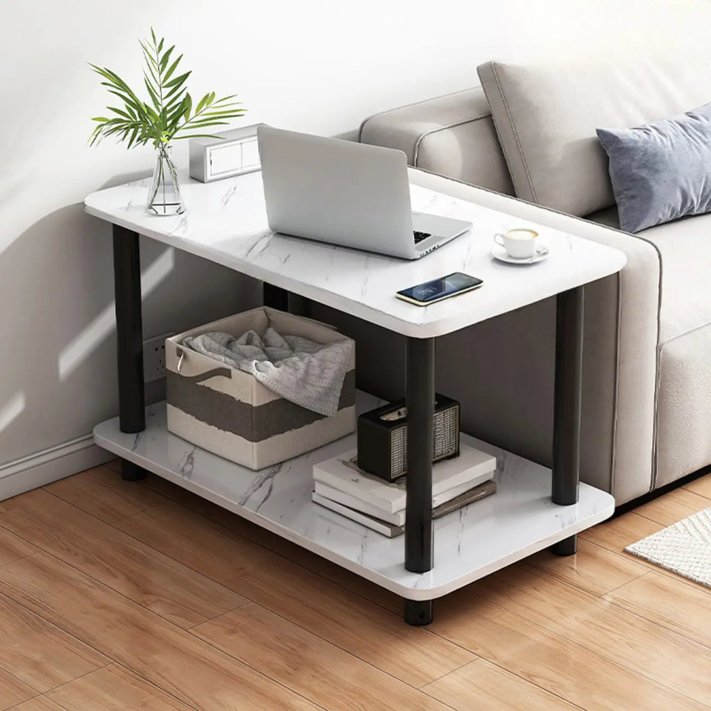 Square White Wood Side Table with Shelf