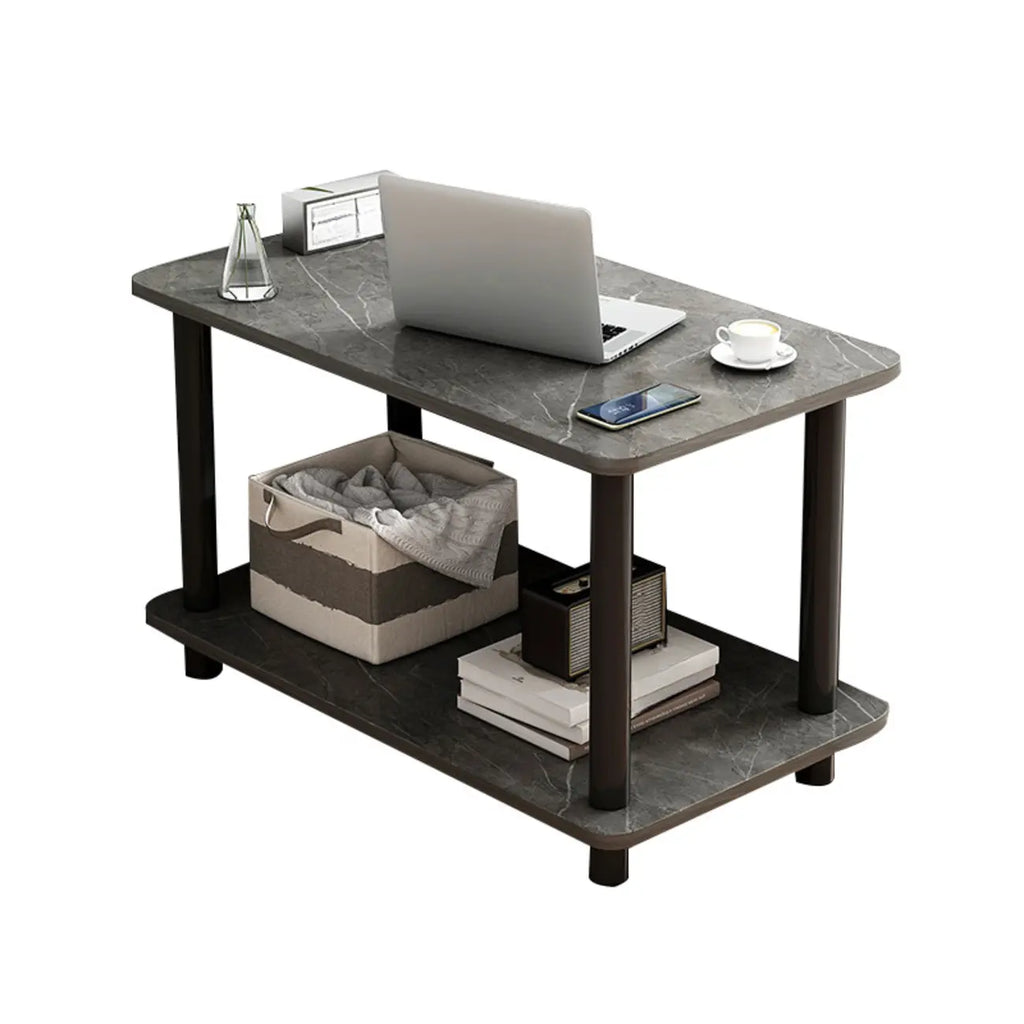 Square White Wood Side Table with Shelf