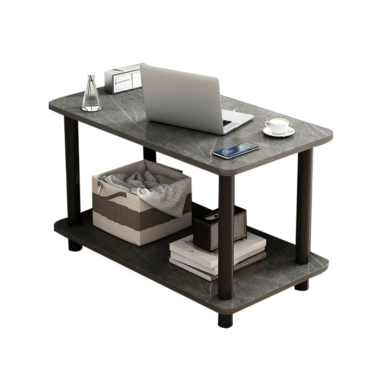 Square White Wood Side Table with Shelf