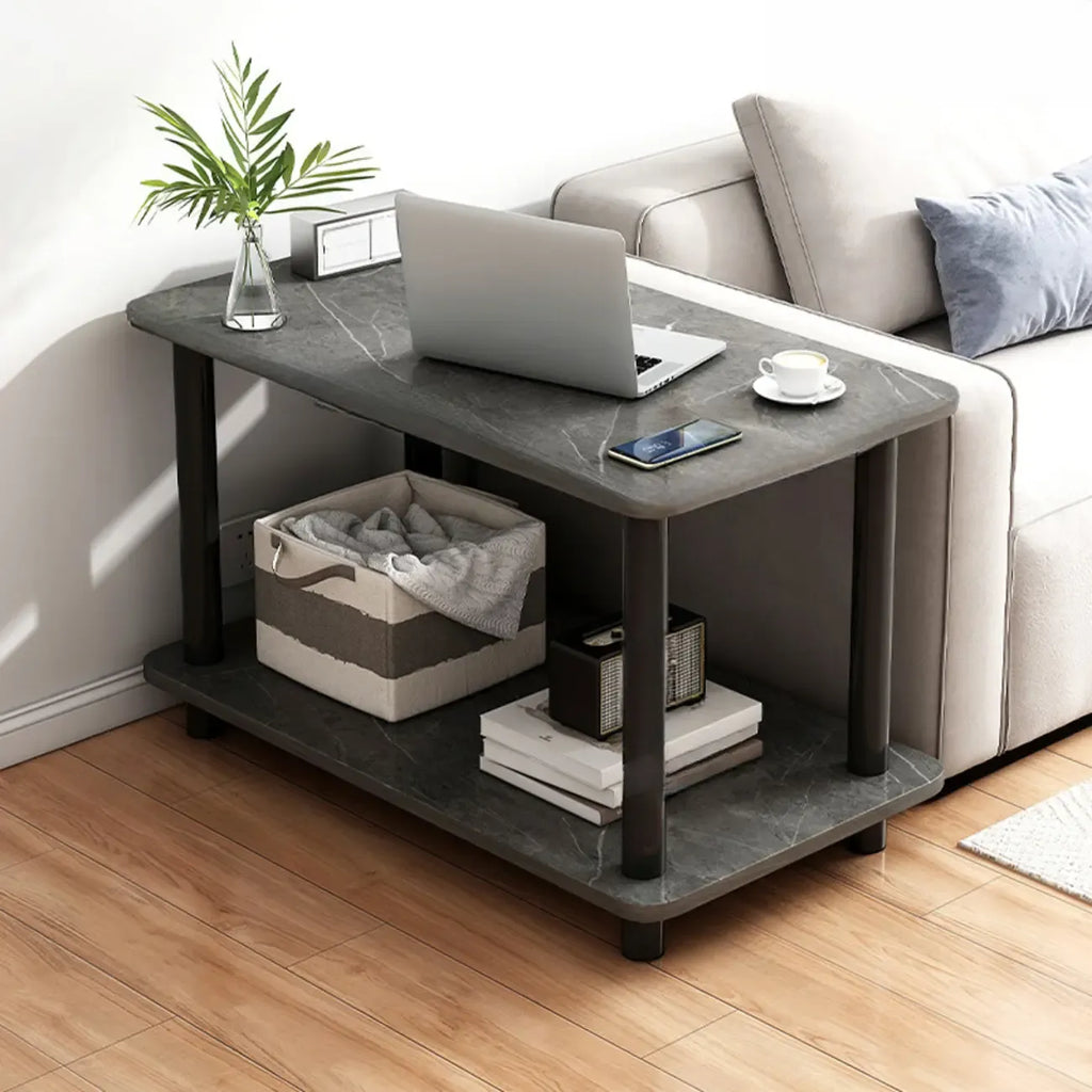 Square White Wood Side Table with Shelf