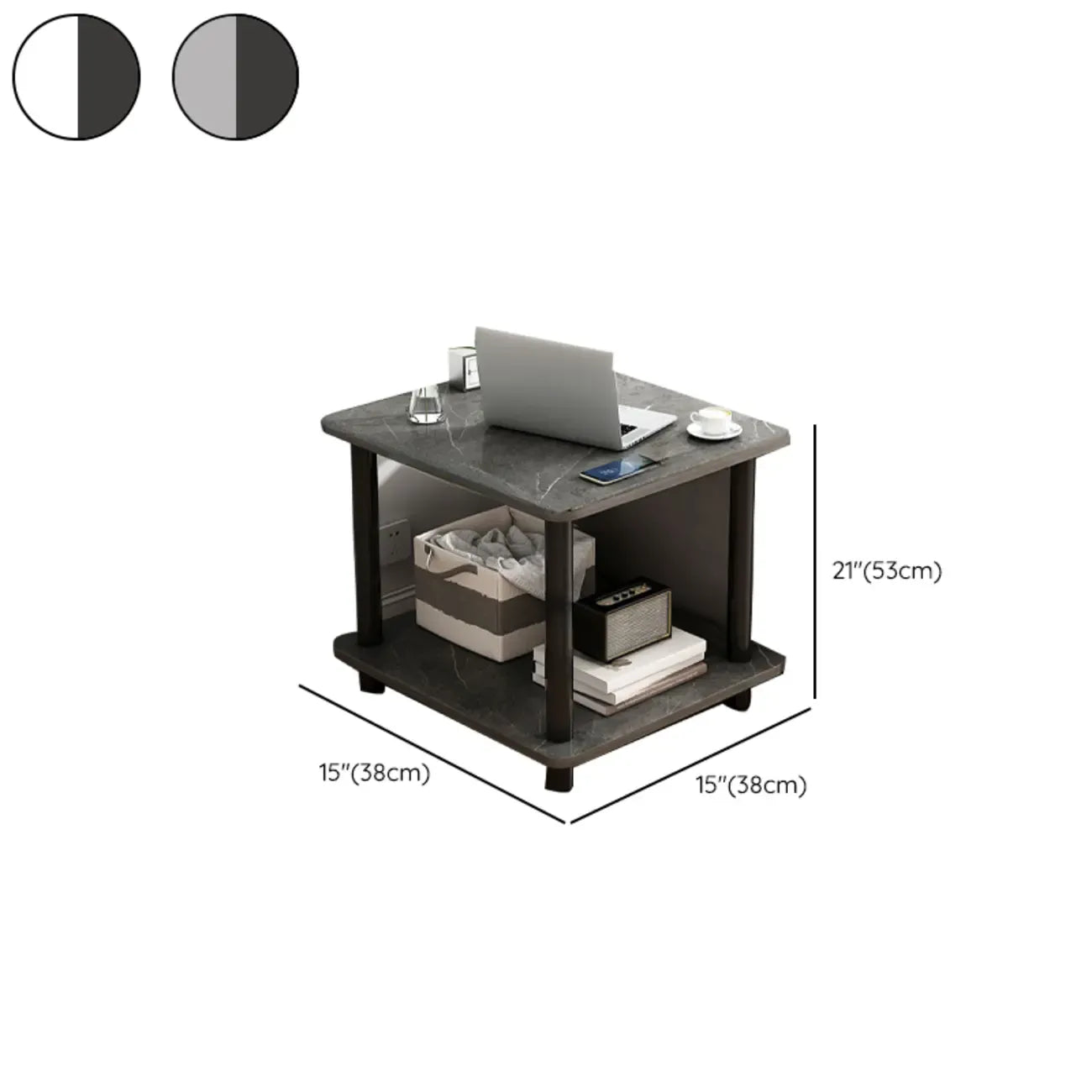 Square White Wood Side Table with Shelf