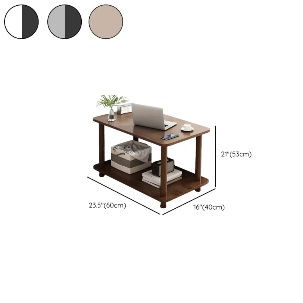 Square White Wood Side Table with Shelf