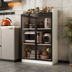 Modern White Wooden Sideboard with Glass Doors for Kitchen
