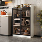 Modern White Wooden Sideboard with Glass Doors for Kitchen
