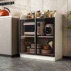 Modern White Wooden Sideboard with Glass Doors for Kitchen