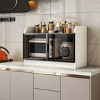 Modern White Wooden Sideboard with Glass Doors for Kitchen