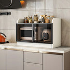 Modern White Wooden Sideboard with Glass Doors for Kitchen