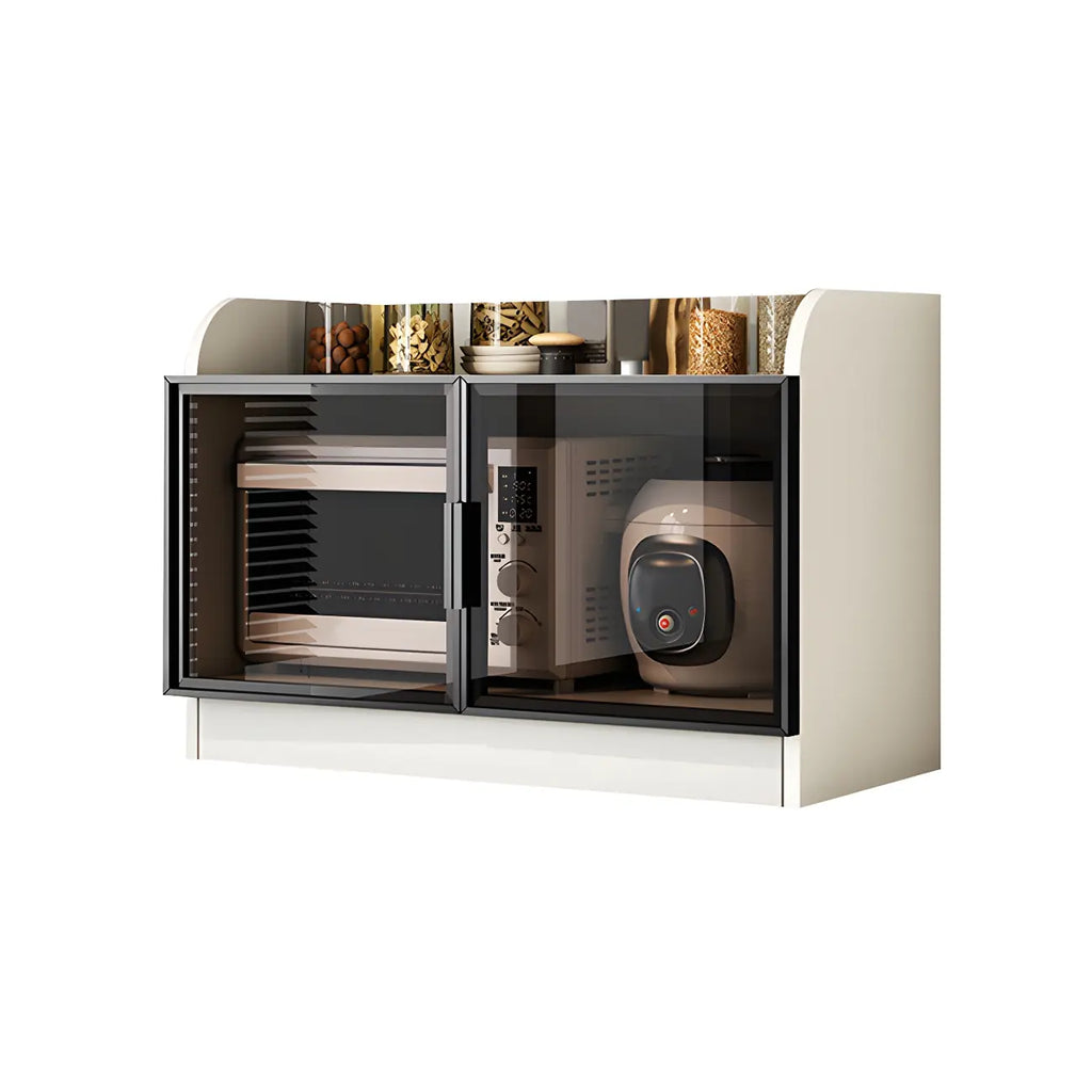 Modern White Wooden Sideboard with Glass Doors for Kitchen