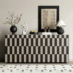 Modern Wooden Sideboard with Storage in Black-White Striped