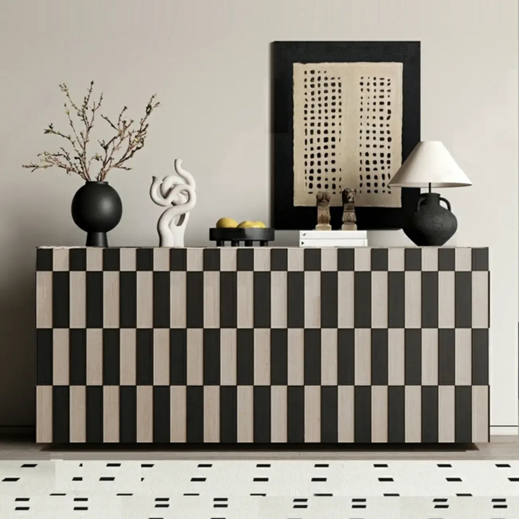 Modern Wooden Sideboard with Storage in Black-White Striped