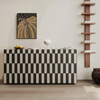 Modern Wooden Sideboard with Storage in Black-White Striped