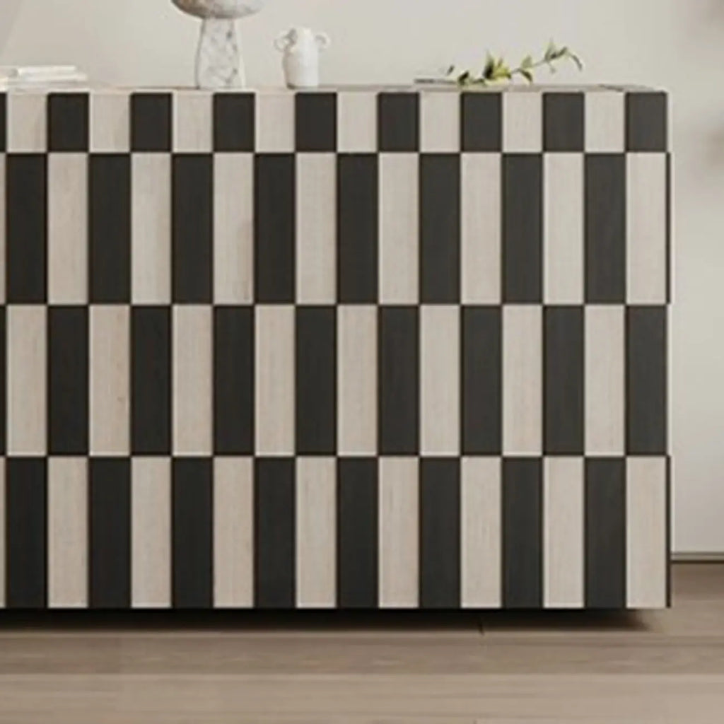 Modern Wooden Sideboard with Storage in Black-White Striped