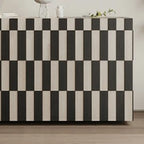Modern Wooden Sideboard with Storage in Black-White Striped