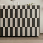 Modern Wooden Sideboard with Storage in Black-White Striped